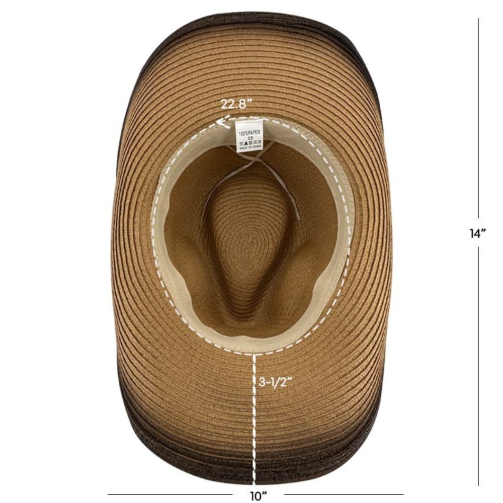 Two Tone Western Paper Straw Cowboy Hat Steer Head Band NWT - Picture 6 of 6